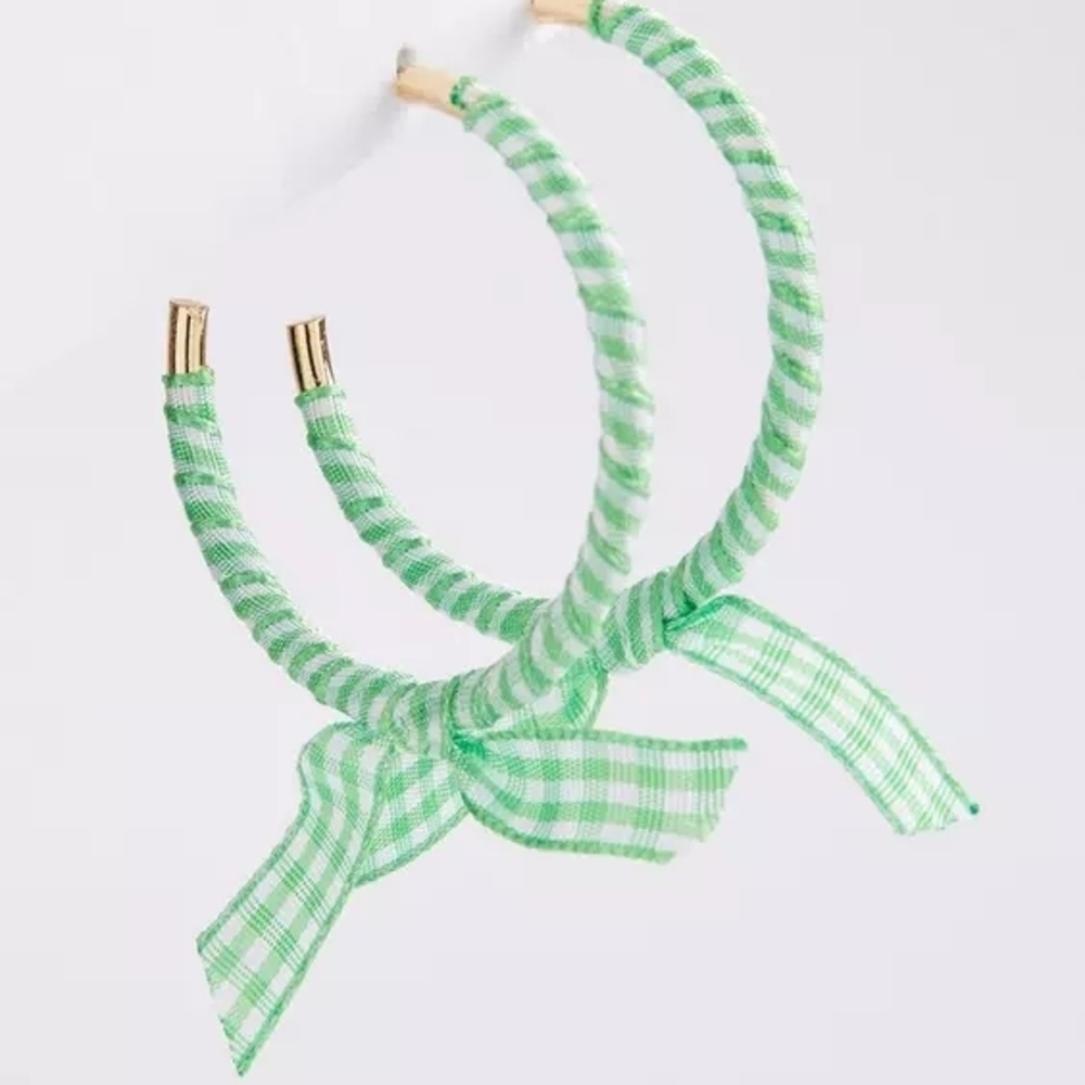 Torrid Green and White Fabric Hoop Earrings
